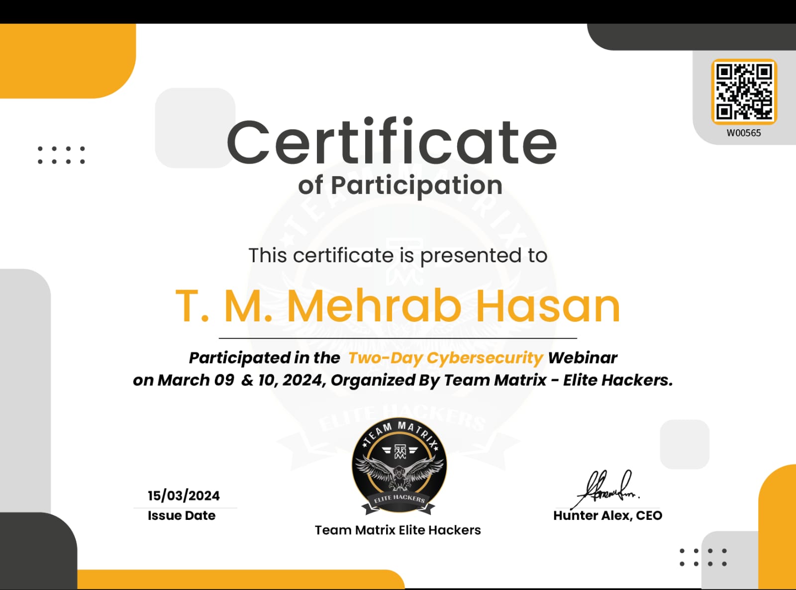 Team Matrix Certificate